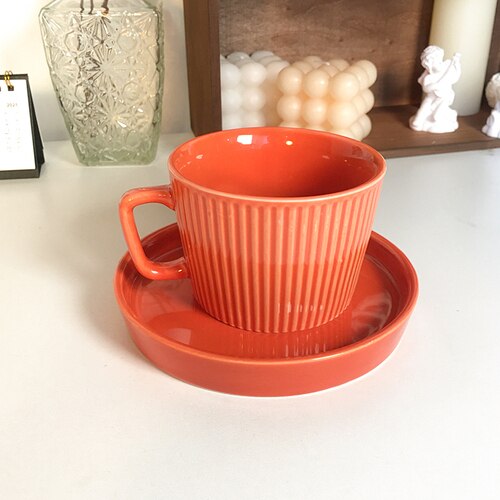 Tasses à expresso en céramique originales, Service à café pour petit déjeuner, Service à thé de l&#39;après-midi: orange red set