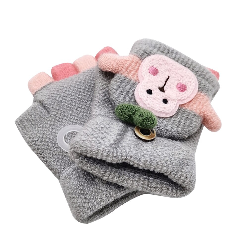 Gants d'hiver en cachemire pour bébé, mitaines tricotées à demi-doigts, dessin animé, pliables, garde au , pour fille et garçon: GRIS