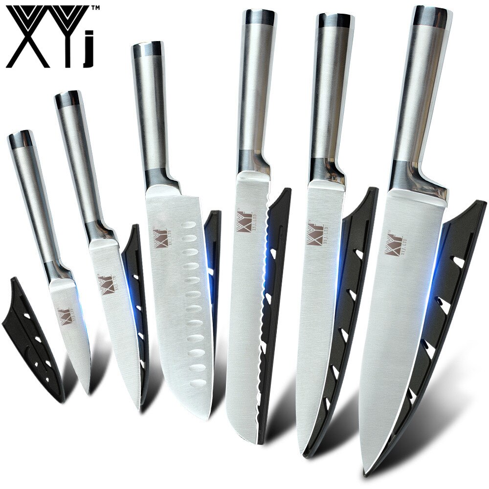 Kokkeknive santoku køkkenknive i rustfrit stål bloksliber kløver skæreknivbetræk etui: M .6 stk sæt