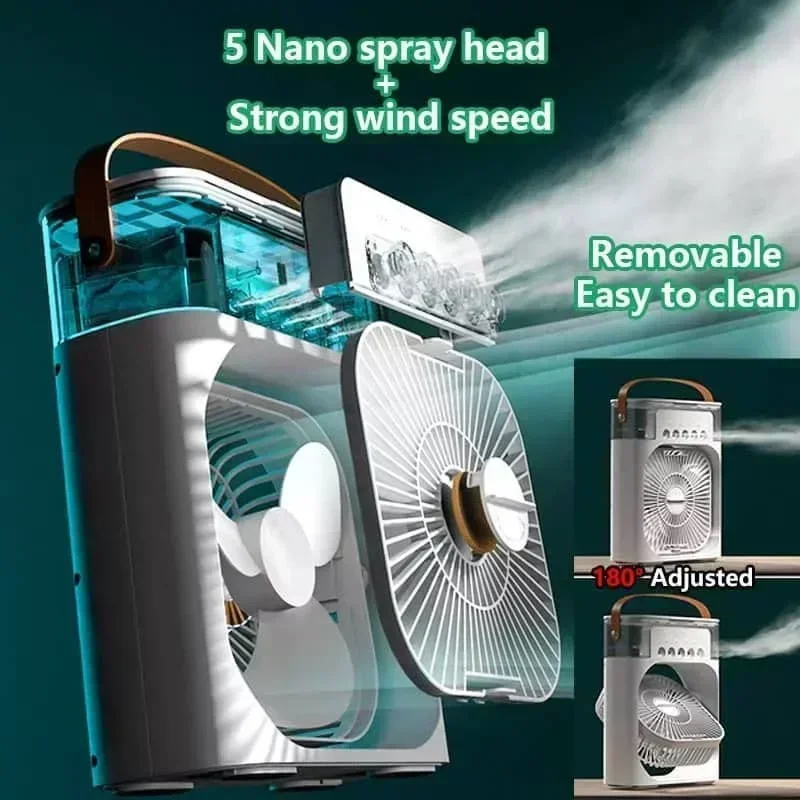 ventilador 3 en 1, aire acondicionado, Enfriador de aire pequeño para el hogar, luz LED nocturna, humidificador portátil, ventilador de ajuste de aire, ventilador para oficina y hogar