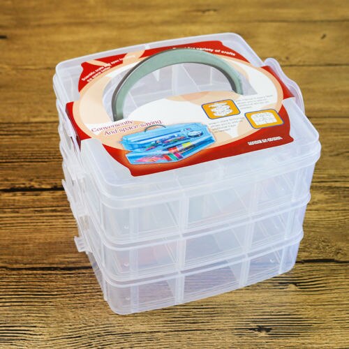 1Pc 3 Layer 18 Grid Removable Dividers Storage Box Plastic Transparent Jewelry Beads Earring Organizer Container: White