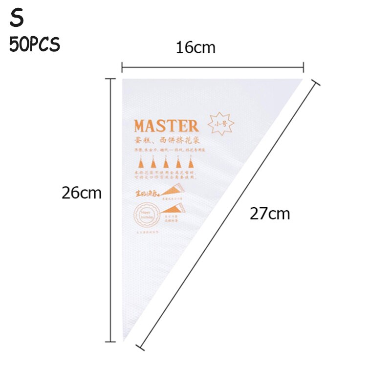 50 stk /100 stk pak kagepose s/m/l størrelse engangs sprøjtepose glasur fondant kage dekoration kage spids værktøj kage dekorationsværktøj: 50 stk. s