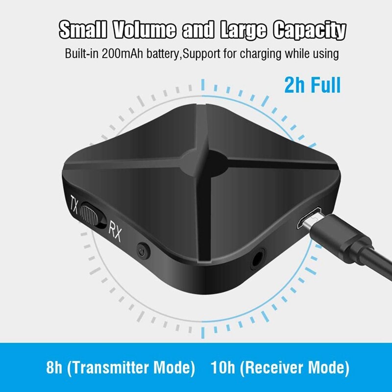 Bluetooth 5.0 Transmitter Receiver 2 In 1 Bluetooth Adapter 3.5 Mm Jack For Simultaneous Use Of Tx And Rx 2 Devices