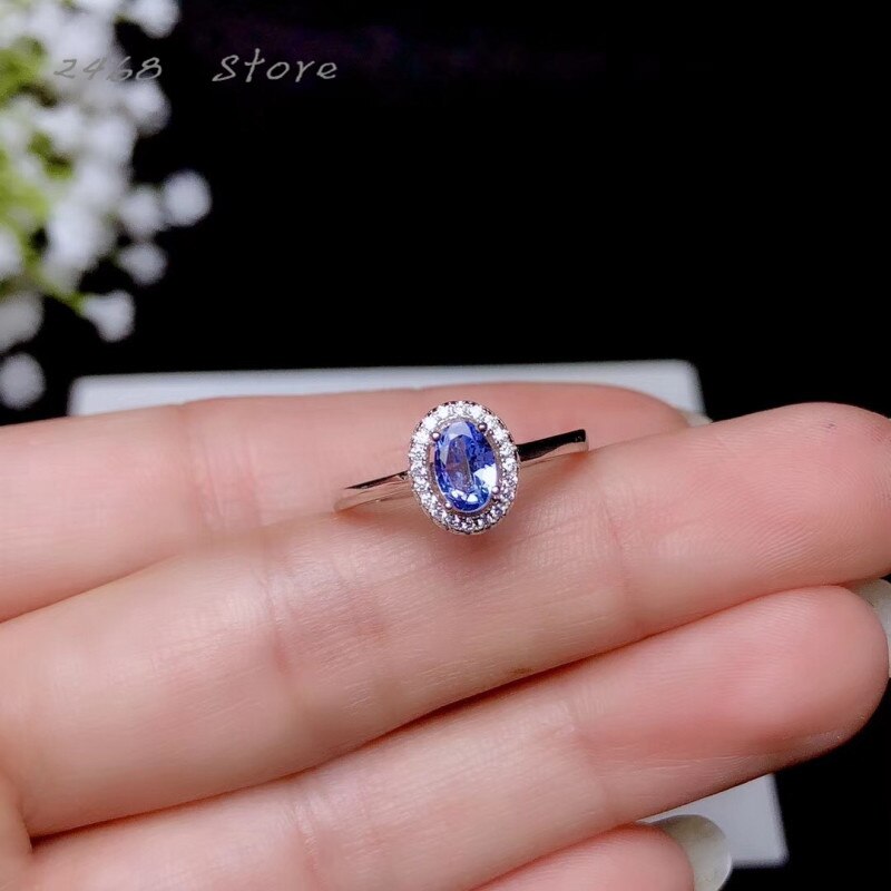 natural tanzanite ring, 925 silver inlaid natural tanzanite women's ring, simple, small and cute