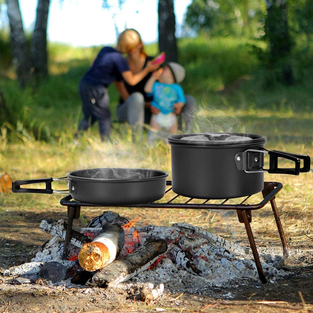 1 sæt simpelt camping køkkengrej bærbart grydesæt bbq tilbehør campingværktøj til udendørs campingvandring