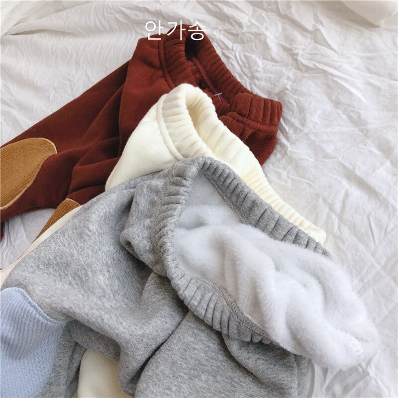 Bébé garçons filles genou Patch pantalon automne hiver Plus velours enfants pur coton Leggings solide enfant en bas âge Pp pantalon