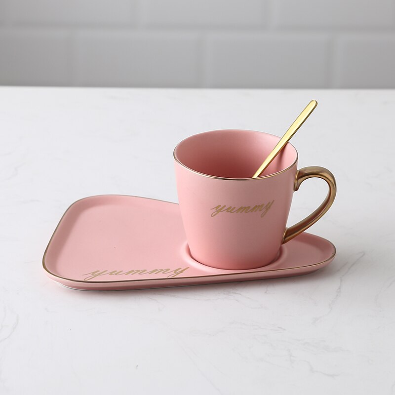 Europäische Luxuriöse Keramik Kaffee Tasse teetasse Büro Tee tasse einstellen Milch Tee Tassen Geburtstag Paare Freunde Mit Löffel Kasten: Rosa