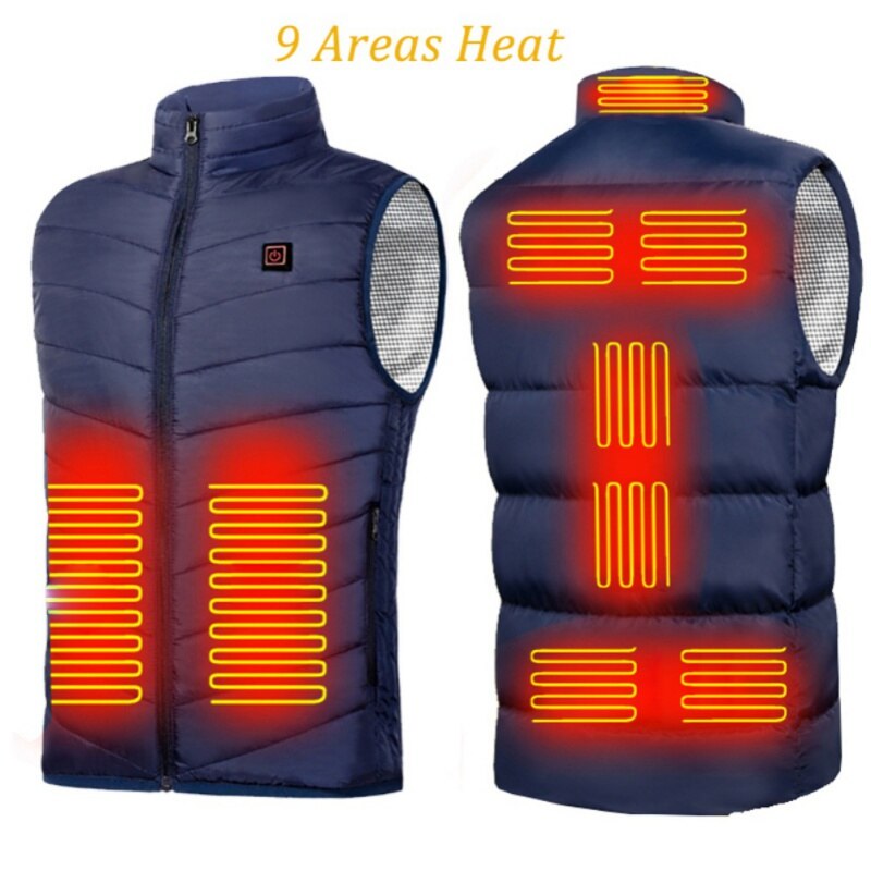 Veste chauffante USB hommes hiver électrique chauffée veste sans manches pêche en plein air chasse randonnée gilet gilet: Bleu / XXXL