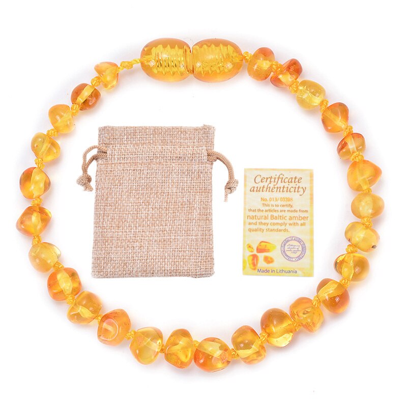 Amberos de dentición báltica Natural para bebés y niños, pulsera de ámbar hecha a mano, Original, cuentas de ámbar irregulares, de joyería: gold / 20cm