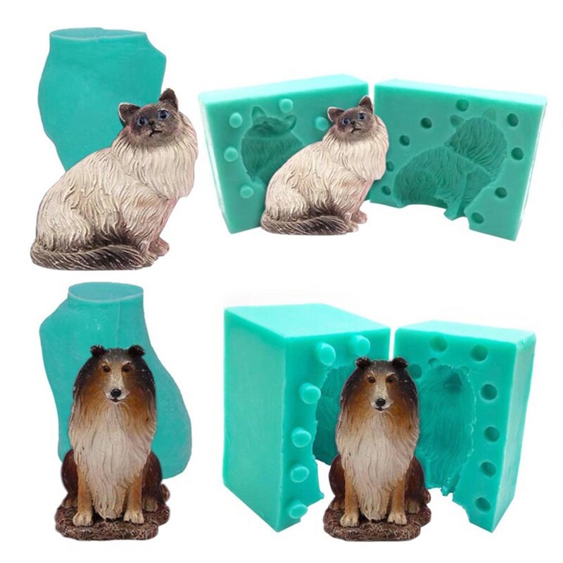 Molde de silicona 3D hecho a mano para perro y gato, molde de yeso, vela, jabón, Fondant, para bricolaje, dulces, Chocolate, postre, hornear, cocina