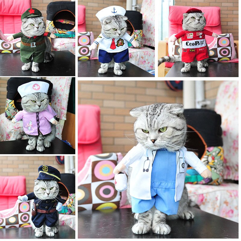 8 mönster rolig halloween katt kostym sjuksköterska polisläkare cosplay kostymer för små katter hundar chihuahua husdjur valp uniformskläder