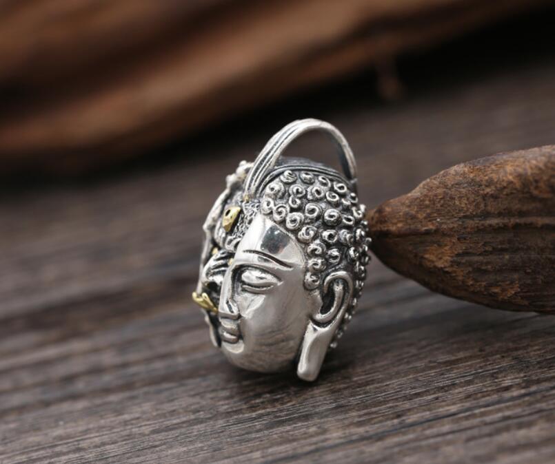 S925 sterlingsølv smykker håndudskåret buddha hoved religiøst vedhæng (fgl)