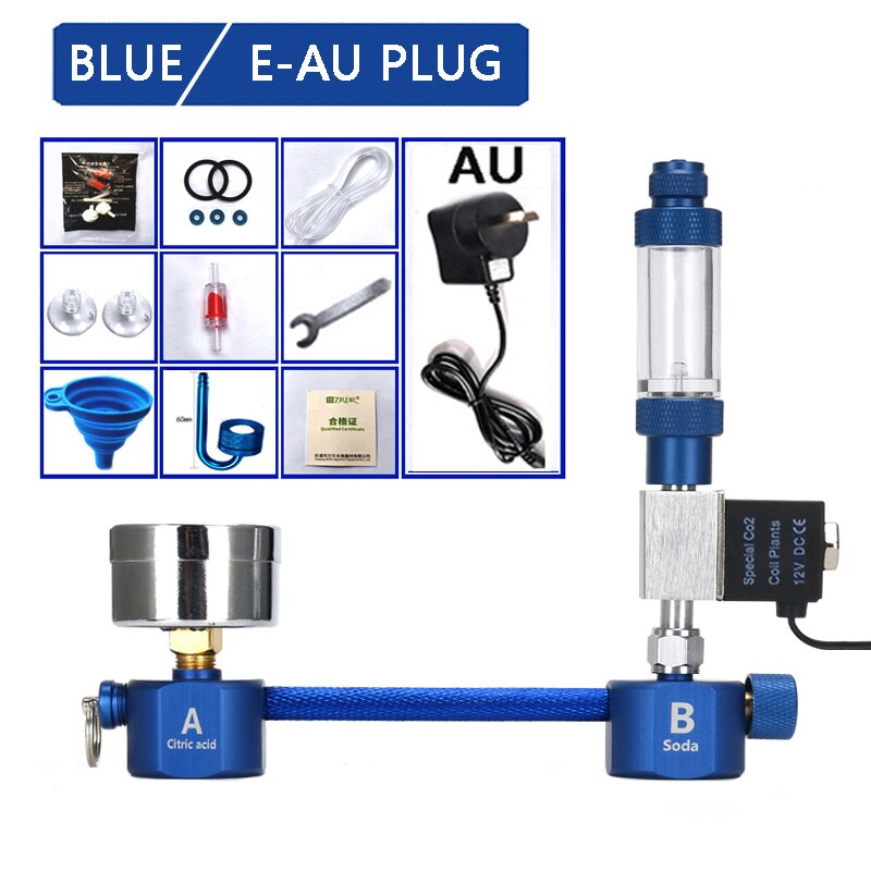 Aquarium DIY CO2 generator,withsolenoid valve Bubble Counter Diffuser Reaction System kit for Aquatic plant Growth CO2 Equipmenr: Blue-E-AU plug