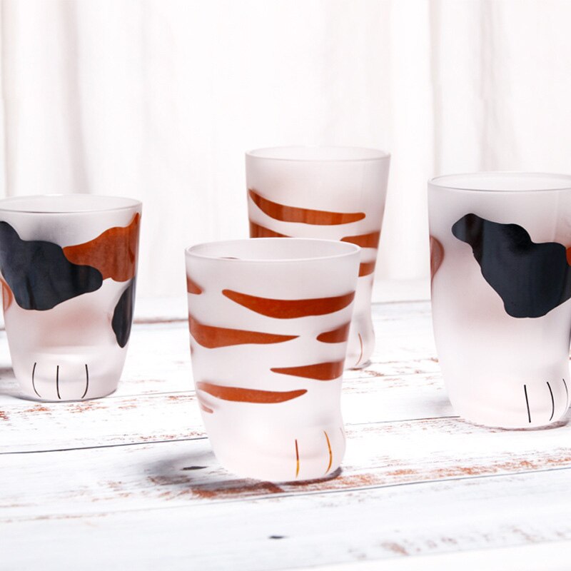 Japansk stil varmebestandig kawaii glass katt potekopp tegneserie katt fot krus melk kafé champagne glass kopp nydelig
