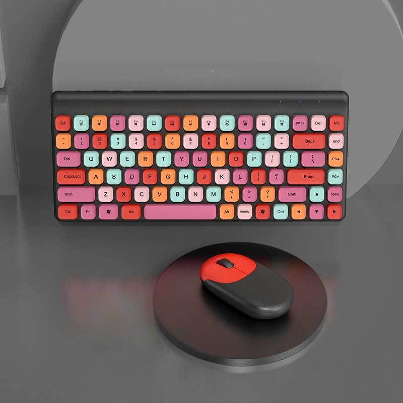 Keyboard and Mouse Combo 2.4G Wireless Round Punk Cute Candy Colors Keyboard and Optical Mouse Set Home Office
