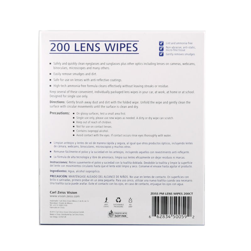 Toallitas de limpieza Zeiss de microfibra prehumedecidas de plástico y lentes recubiertos, toallitas para lente de cámara de microscopio de pantalla selular, paquete de 220