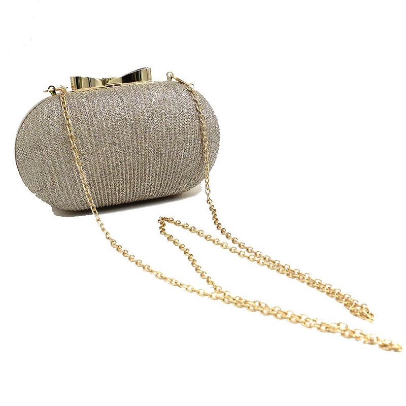 Goldene Abend Kupplung Tasche Frauen Taschen Hochzeit Glänzenden Handtaschen Braut Metall Bogen Kupplungen Tasche Kette Schulter Tasche