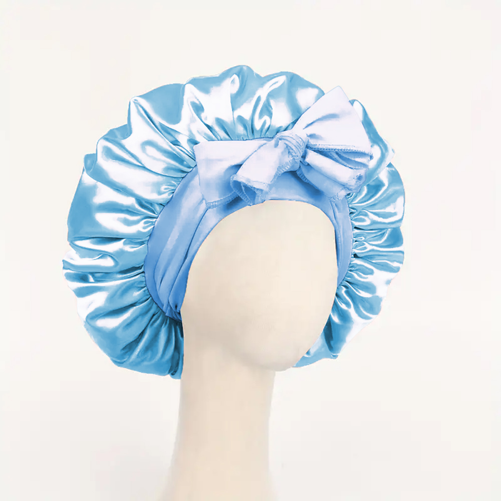 Gorro de satén Gorro de seda Bonne ajustable para dormir Gorro para el pelo con banda para atar Gorros para mujeres y hombres: Azul cielo