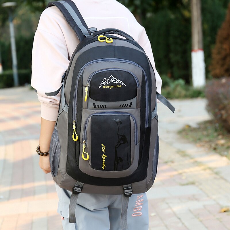 Ungdoms sport ryggsekk herre reise ryggsekk nylon vanntett utendørs tur fjellklatring bag student skolesekk svart