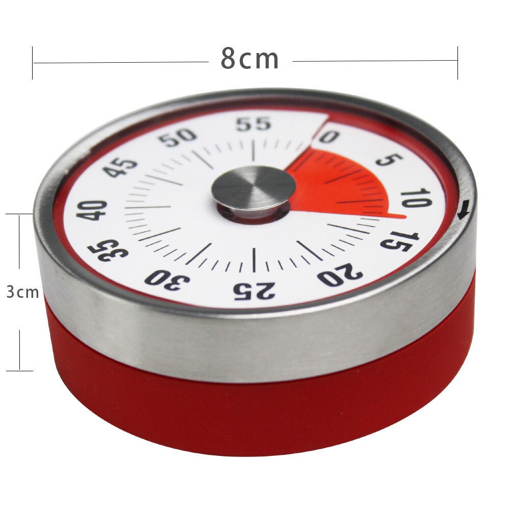 Stainless Steel Mechanical Kitchen Timer Magnet Round Shape 60 Minutes Countdown Cooking Clock Alarm Time Reminder: Red