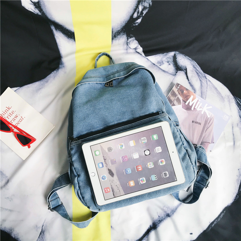 Mochila de mezclilla lavada para mujer, morral con múltiples bolsillos, bolso escolar para estudiantes, mochila informal de gran capacidad para mujer