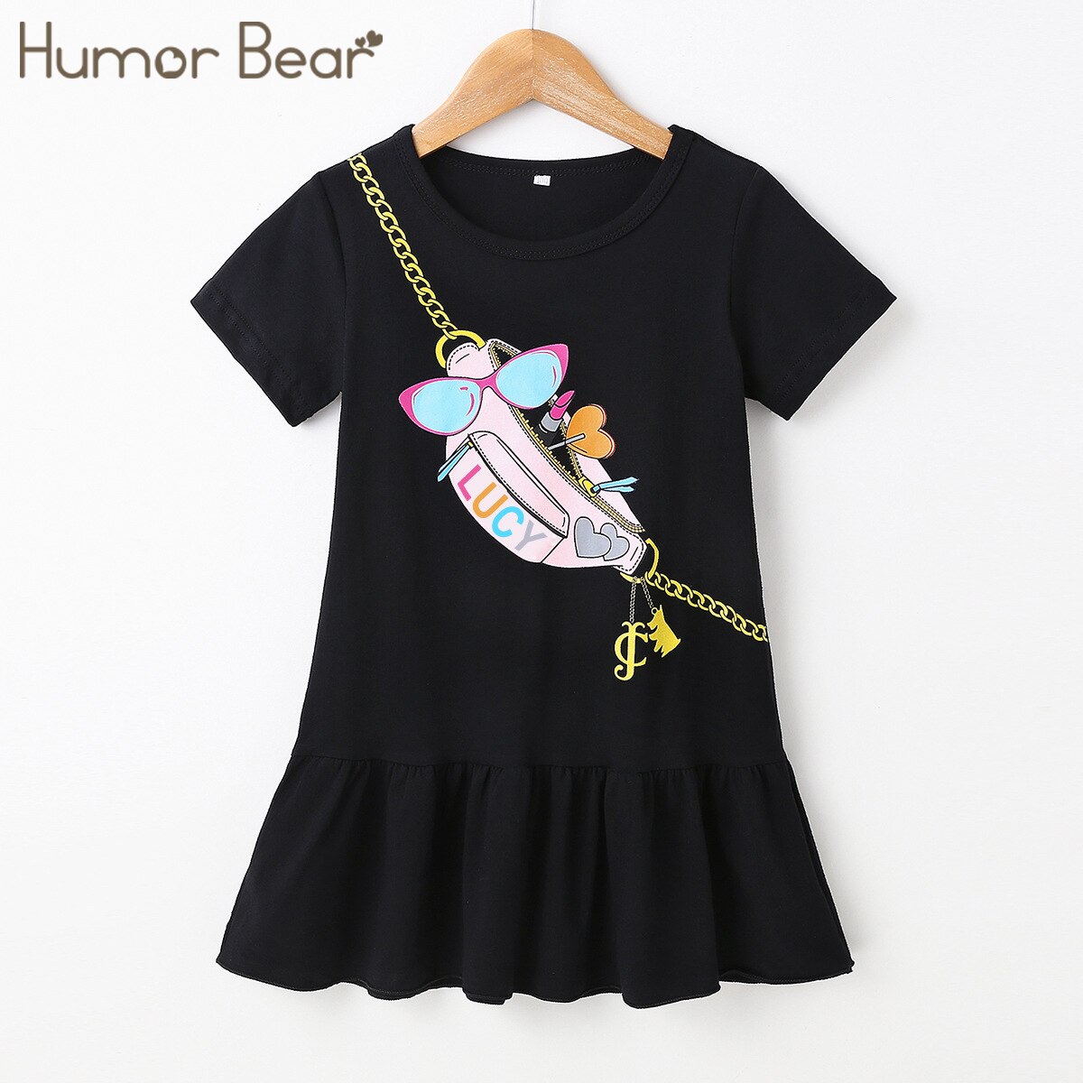 Umorismo orso primavera ragazze estate moda manica corta abito per bambini Casual allentato bambino girocollo stampa abito per bambini