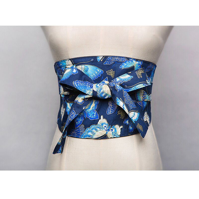 Japanskt blommönster vintage rosett stil dam kimono bälte brett obi skärp midja korsett slips kimono
