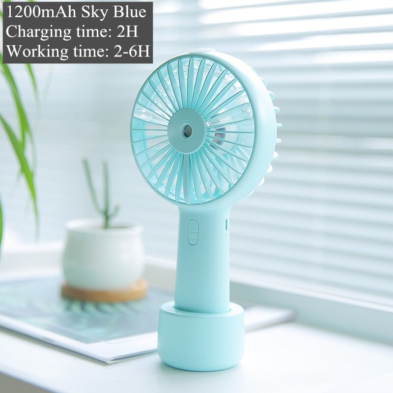 Battery Portable Water Spray Mist Fan Electric USB Rechargeable Handheld Mini Fan Cooling Air Conditioner Humidifier for Outdoor: 1200mah blue