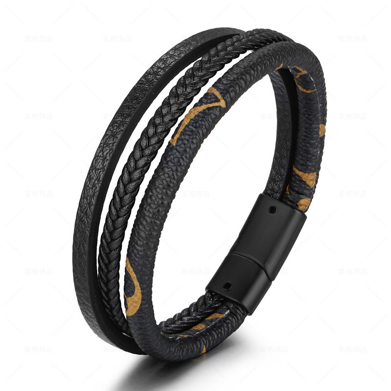 Multilayer Hand Gevlochten Lederen Touw Armband Mannen Sieraden Legering Magneet Gesp Armband Beslet Mannelijke Vaderdag: black1