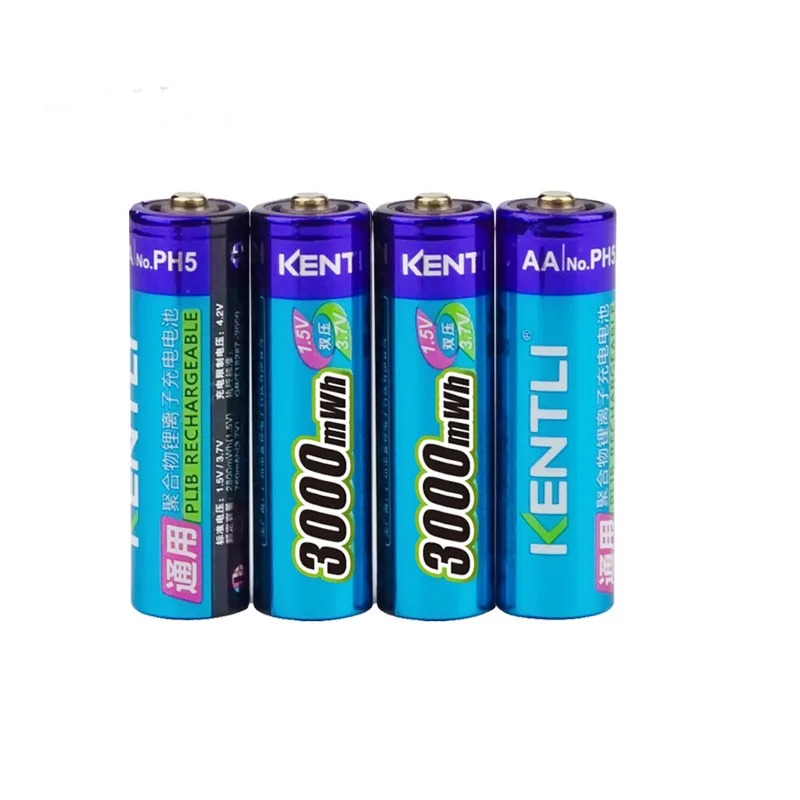Kentli 1.5v aa 3000 mwh lithium li-ion genopladeligt batteri batterier  /4 slots polymer lithium li-ion batterioplader