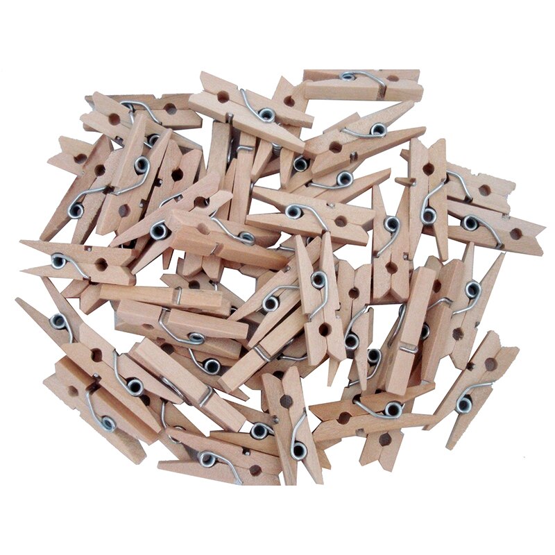 100 pcs/set 25mm mini Wooden clip natural craft pin line photo baby: Default Title