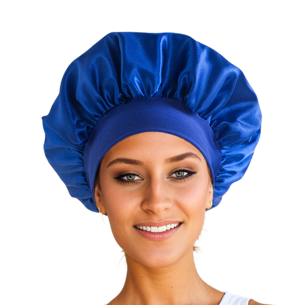 Gorro de satén sedoso para mujer, gorro de ducha de banda ancha elástica reutilizable, gorro para dormir, gorro protector para el cabello Natural rizado, 1 ud.