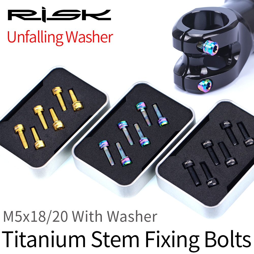 6 stk/parti  m5*18mm eller  m5 x 20mm titanium ti bolte med skive til cykel frempind mtb mountain road bike ultralet frempind skruer pakning