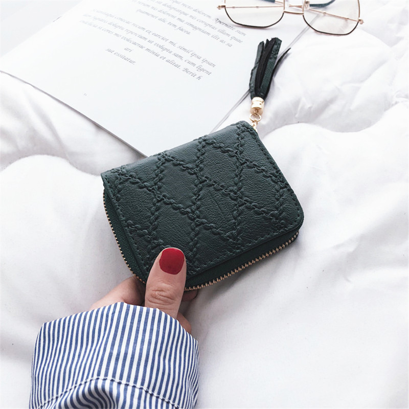 PURDORED 1 Pc Jahrgang Frauen Kurze Karte Halfter Quaste Dame Solide Geschäft Bank Karte fallen Kredit Ich würde Reisepass Abdeckung Karten brieftasche: Grün