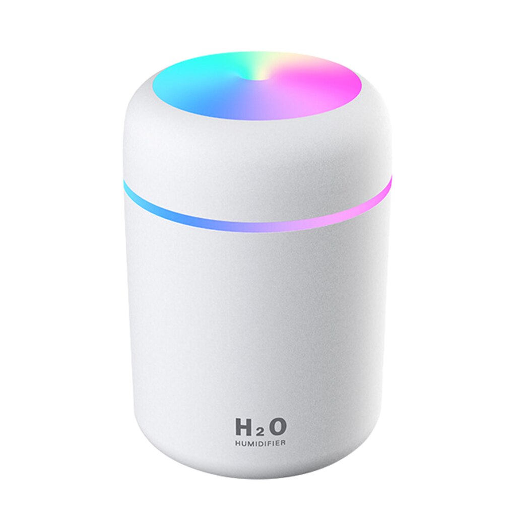 Luftfugter ultralyd aroma æterisk olie diffusor 300ml usb cool tåge maker aromaterapi med farverig lampe til hjemmebil: Hvid