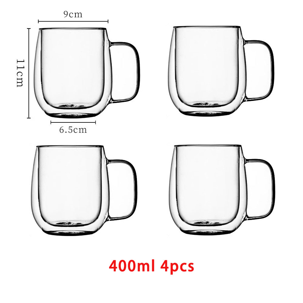 1/2/4pcs Double Wall High Borosilicate Glass Mug Heat Resistant Handle Coffee Milk Juice Water Cup 250/400ml: Pink