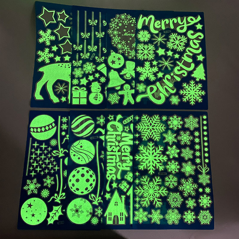 2 Sheets Glowing Christmas Window Decal Sticker PVC Snowflake Merry Christmas Letter Decal for Kids Room School Xmas Decor