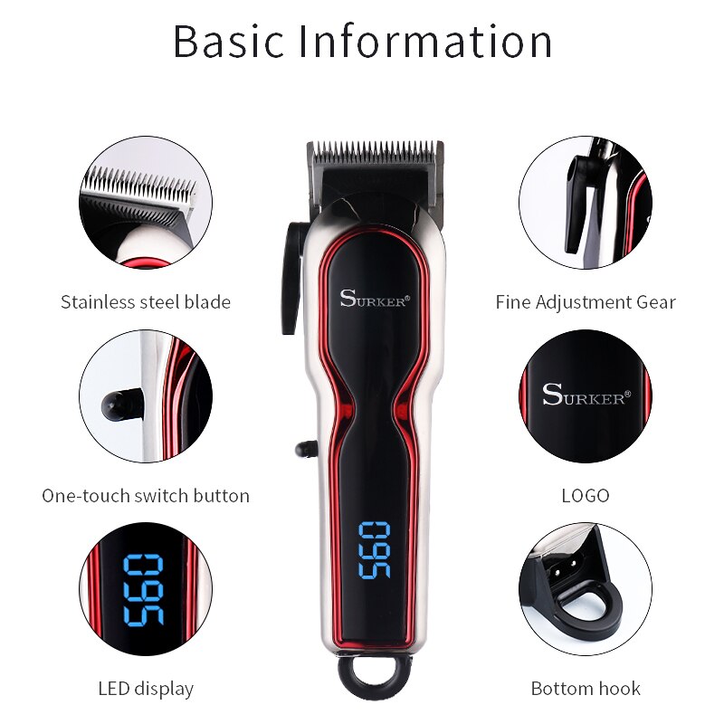 cordless Powerful hair clipper hair trimmer for men electric hair cutter hair cutting machine haircut adjustable