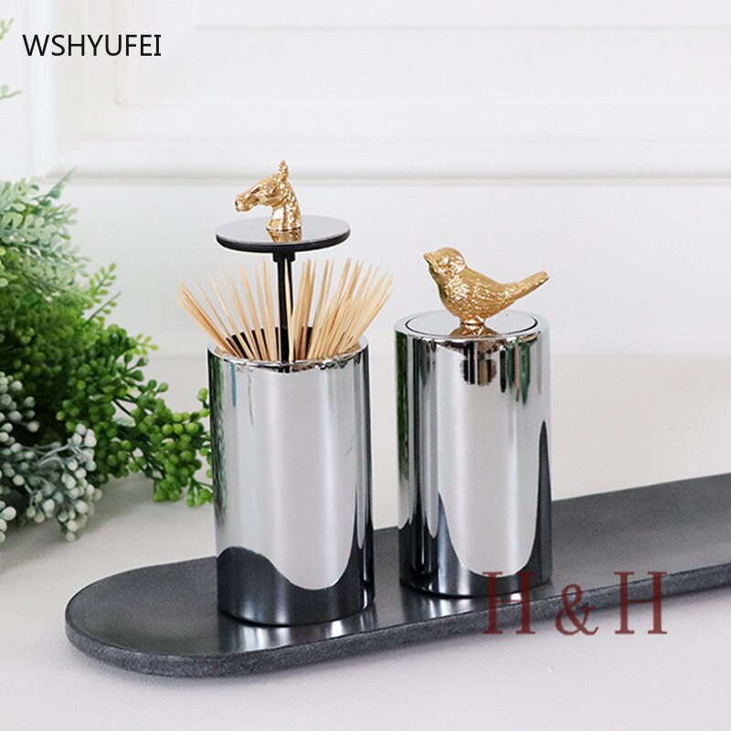 Nordic simple bird horse head cover silver toothpick holder insert toothpick box home dining table decoration