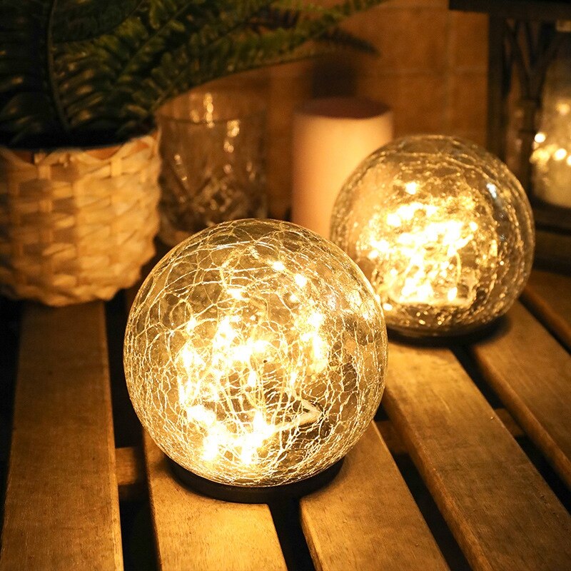 Solar Outdoor Courtyard Lamp Crack Glass Ball Lawn Lamp Garden Decoration Buried Landscape Lamp Warm Light