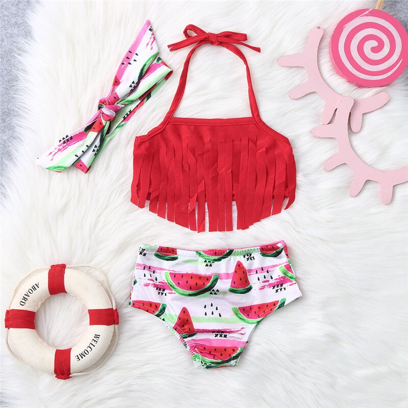 Zomer Baby Meisje Badmode Kwastje Watermeloen Print Kids Badpak Twee Stukken Bikini Badpak Beachwear Outfits