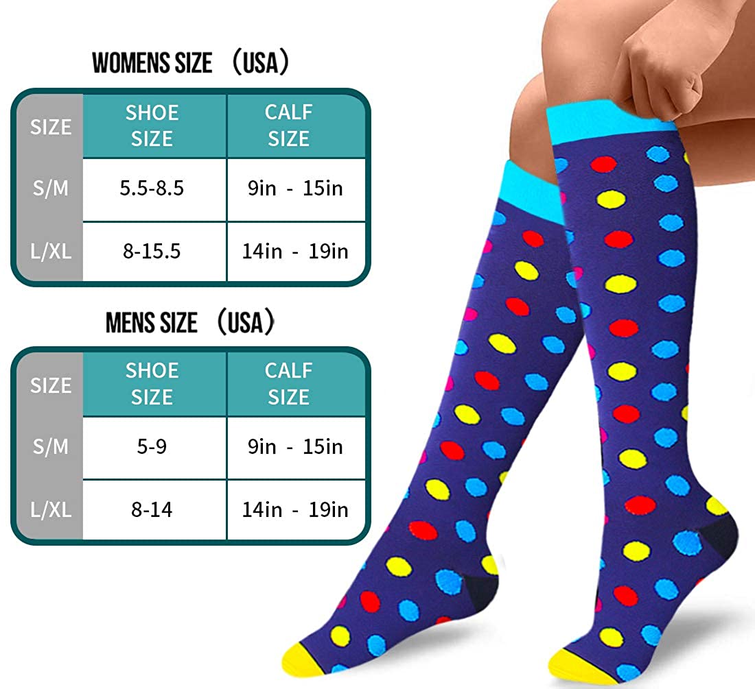 Compression Socks for Women 6 Pairs Per Set Athletic Travel Flight Socks Compression Sock
