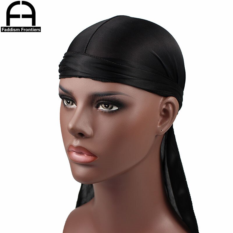 Perruques Turban en Satin Durag pour homme | Couvre-chef de motard, bandeau de luxe, chapeau Pirate, accessoires pour cheveux,: Black