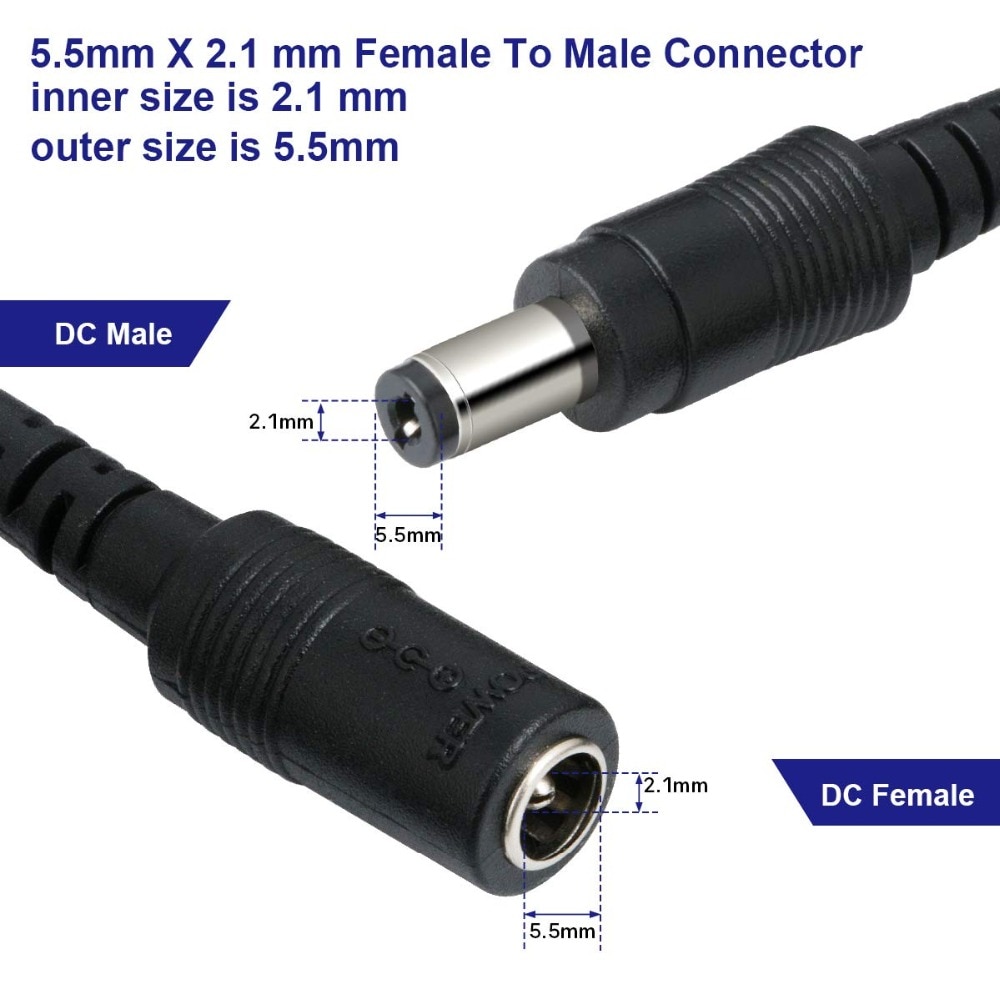 12V DC Cable Extension Wire Connector 1m 2m 5m 10m 20m Power Cord Adapter 5.5mmx2.1mm For LED Strip Light CCTV Camera Projector