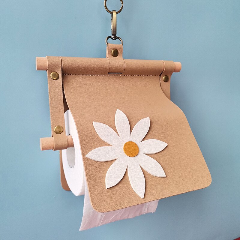 Handmade Leather Toilet Paper Holder Waterproof Flower Bathroom Roll Tissue Box Washroom Contact Paper Storage Rack Home Decor: cream