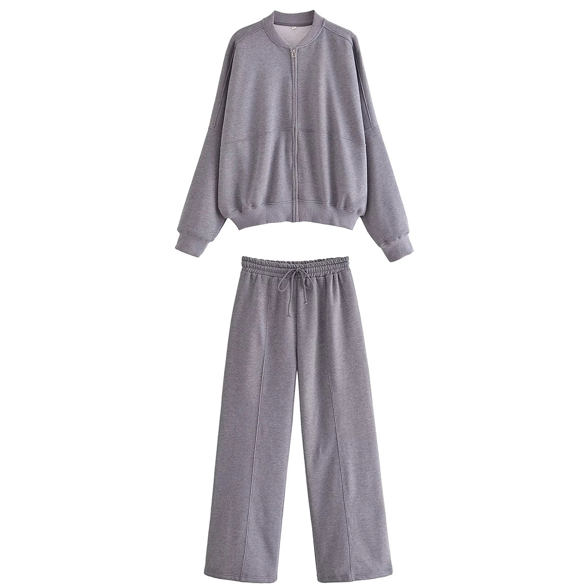 HH otoño mujer Casual sólido traje deportivo manga larga cremallera chaqueta Bomber abrigo + pantalones sueltos de cintura elástica conjuntos de pantalones: L / Azul