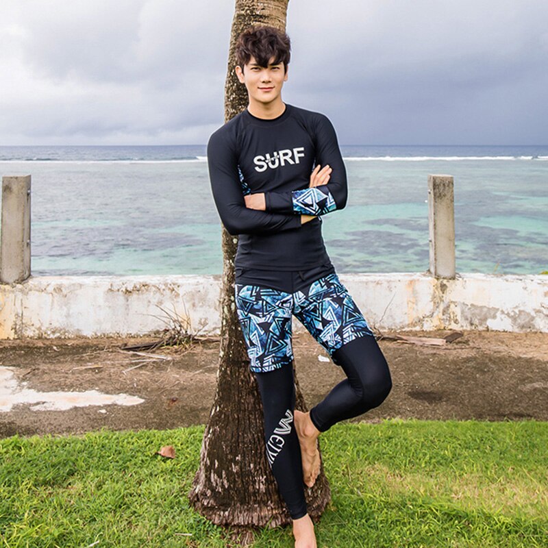 Nyeste meiyier par matchende mænd og kvinder rashguard langærmet svømmetøj bukser shorts surfdragt til elskere