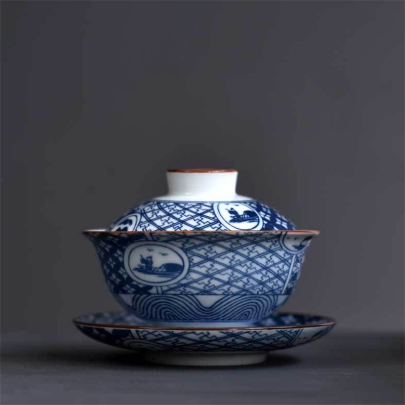 Jingdezhen Blauw En Wit Porselein Kung Fu Gaiwan Creatieve Eenvoudige Theepot Kantoor Theekopjes Huishoudelijke Grote Thee Kom Drinkware