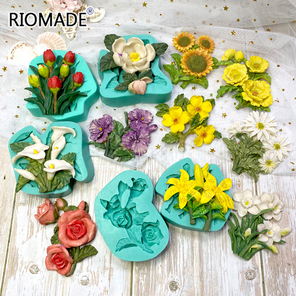 11 Models Flowers Shape Silicone Fondant Mold Sunflower Rose Carnation Flower Molds Cake Decorating Tools Dessert Baking Mould