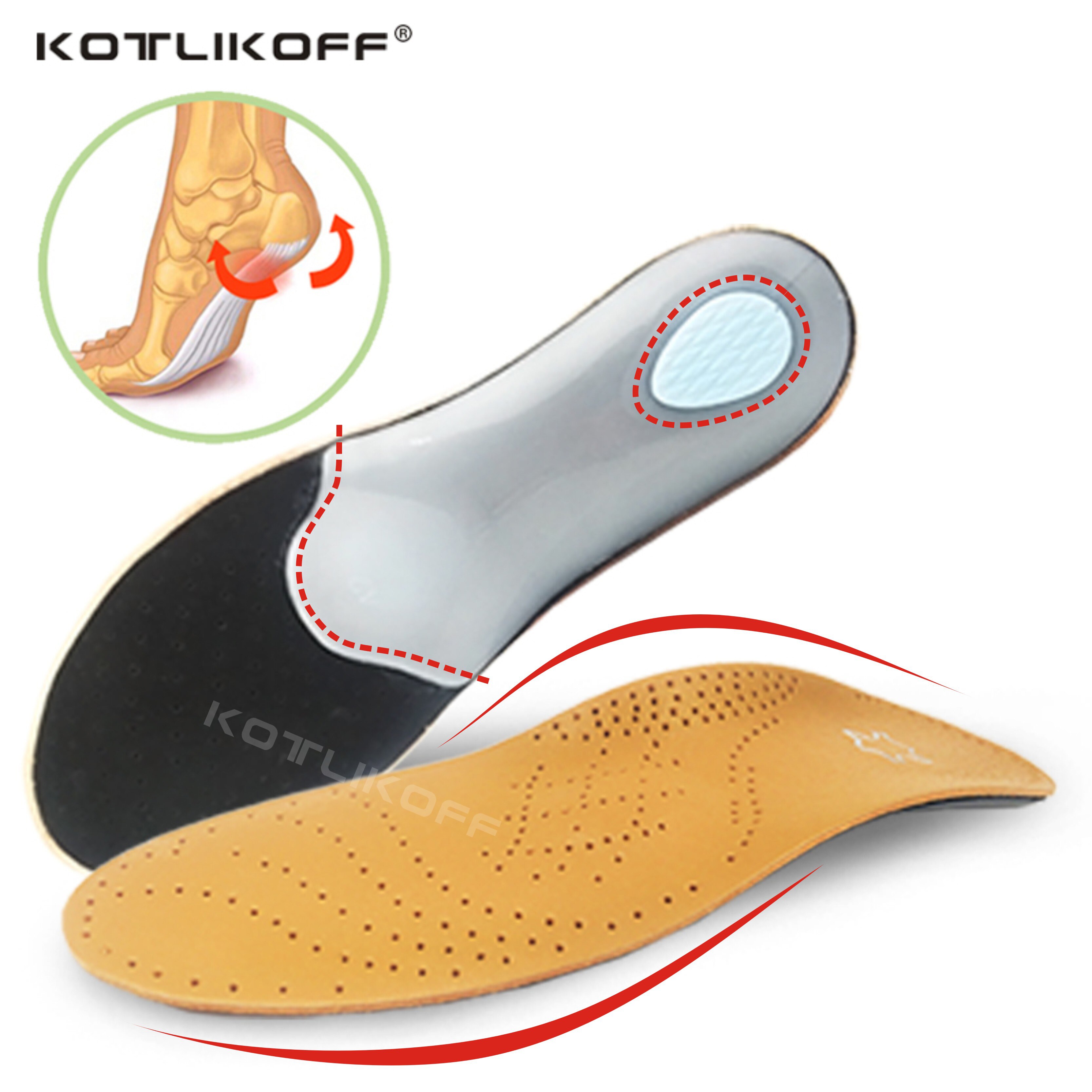 KOTLIKOFF semelle orthopédique en cuir pour pieds plats soutien de la voûte plantaire chaussures orthopédiques semelles intérieures pour pieds hommes et femmes jambe de boeuf